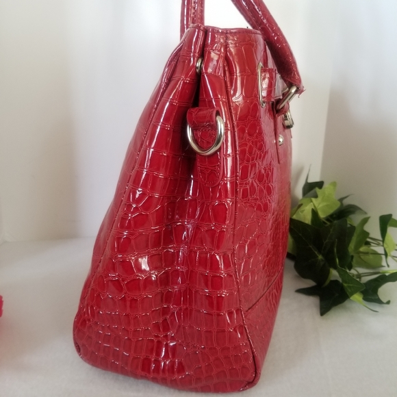 3/$28 NYC Red Tote Bag Croc Faux Leather Design - Picture 6 of 16